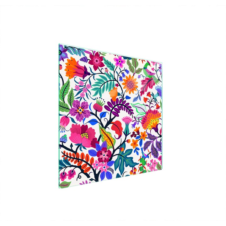 Placa de protectie din sticla pentru aragaz TMK ArtDeko, 50x52 cm, design floral, multifunctionala