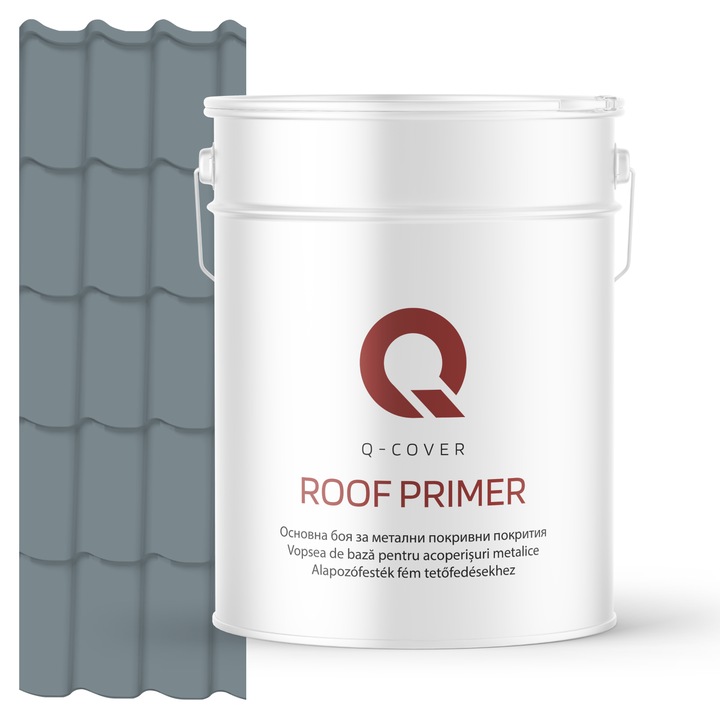 Vopsea de baza pentru acoperisuri metalice, Q-COVER, Gri veverita RAL7000, 10L, vopsea metalica elastica, protectie anticoroziva avansata, aderenta ridicata, ideala pentru tabla zincata, suprafete expuse la intemperii, variatii de temperatura