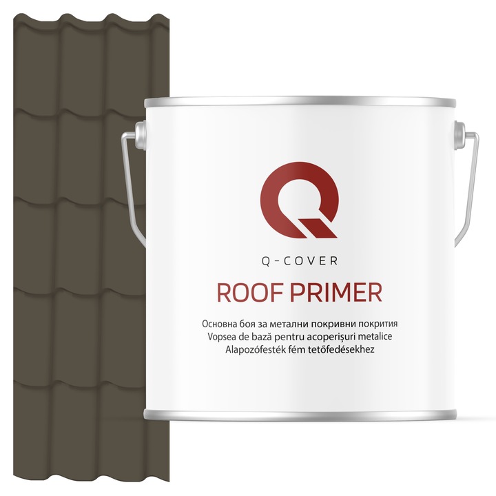 Vopsea de baza pentru acoperisuri metalice, Q-COVER, Gri-maro RAL7013, 5L, vopsea metalica elastica, protectie anticoroziva avansata, aderenta ridicata, ideala pentru tabla zincata, suprafete expuse la intemperii, variatii de temperatura
