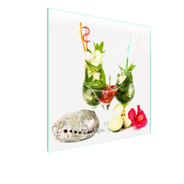 Placa de protectie din sticla pentru aragaz TMK ArtDeko, 50x52 cm, design cu fructe, multifunctionala