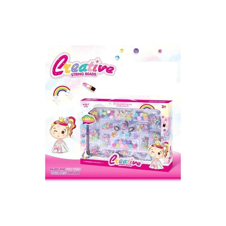 Set creativ bratari cu margele colorate, Creative, DiY, kit consumabile bijuterii, varsta +3 ani, Multicolor