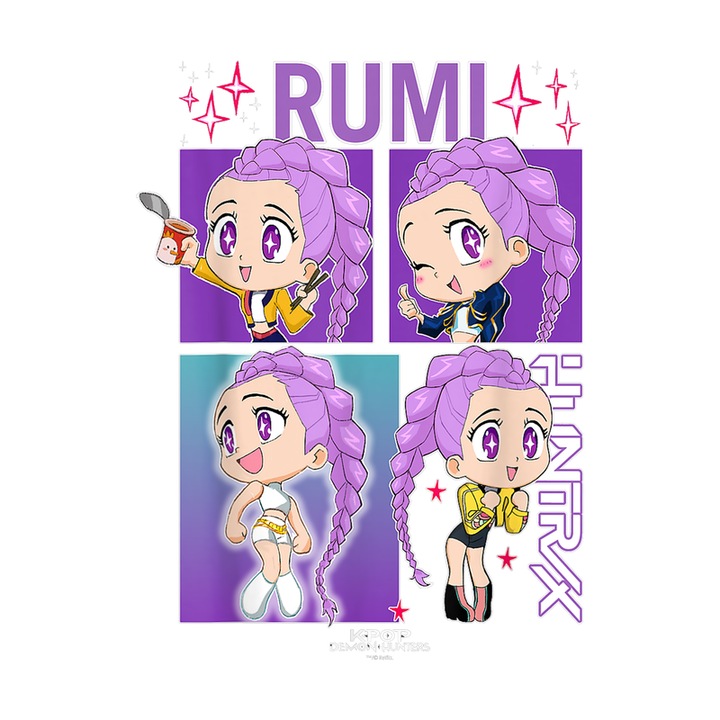 Sticker Huntrix K-Pop Hunters Demon Colaj Chibi Rumi Expresii, Autoadeziv, Craciun, Cri-Flo, dimensiune 6 cm