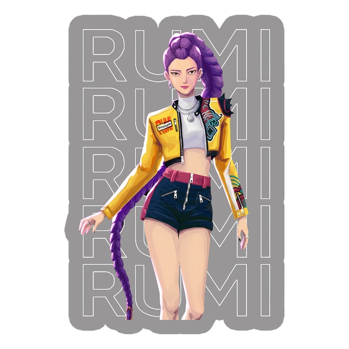 Sticker K-Pop Hunters Demon Huntrix Portret Personaj Rumi Stil Modern, Autoadeziv, Craciun, Cri-Flo, dimensiune 10 cm