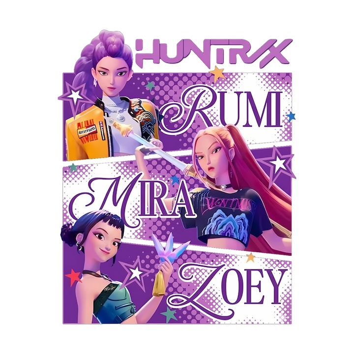 Sticker K-Pop Hunters Demon Huntrix Poster Cu Nume Rumi Mira Zoey, Autoadeziv, Craciun, Cri-Flo, dimensiune 6 cm
