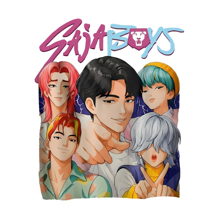 Sticker K-Pop Saja Boys Grup Prietenos Ilustratie Realist Anime, Autoadeziv, Craciun, Cri-Flo, dimensiune 6 cm