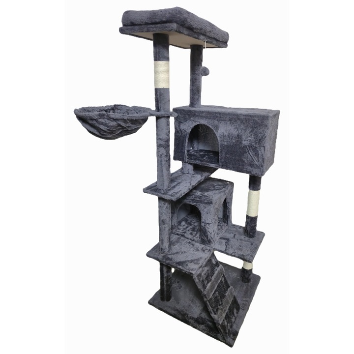 Ansamblu de Joaca pentru Pisici CLH, Cuib si Hamac, Negru, 143cm, 75x62cm