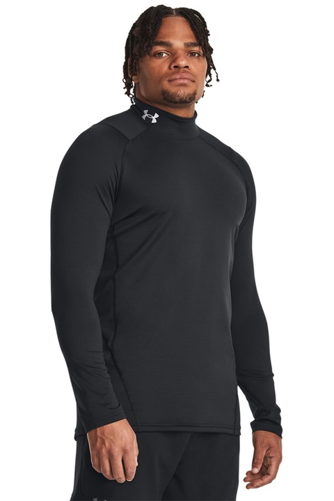 Under Armour, Bluza slim fit cu guler scurt pentru fitness, Negru