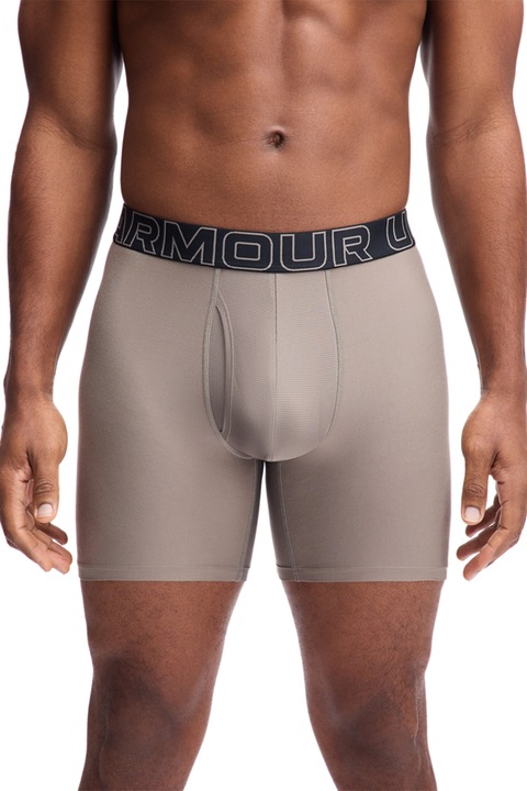 Under Armour, Set de boxeri cu banda logo Performance, Negru/Gri/Kaki