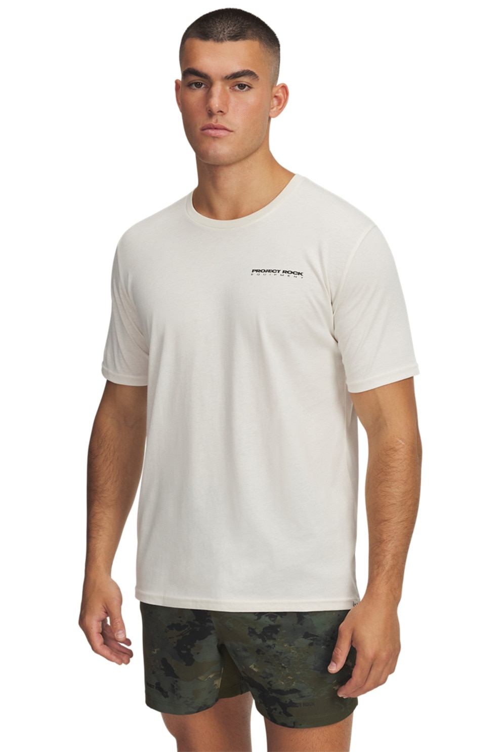 Under Armour, Tricou din amestec de bumbac cu imprimeu, Crem, XL