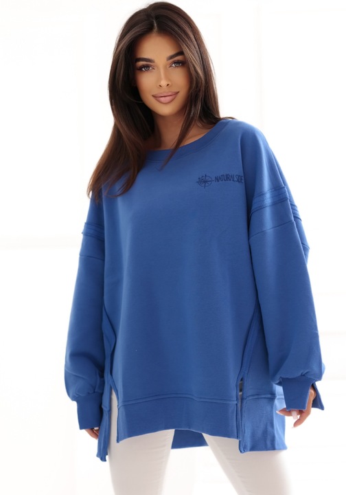 Bluza dama oversize Natural Side, M/L, material moale, decolteu larg, albastru