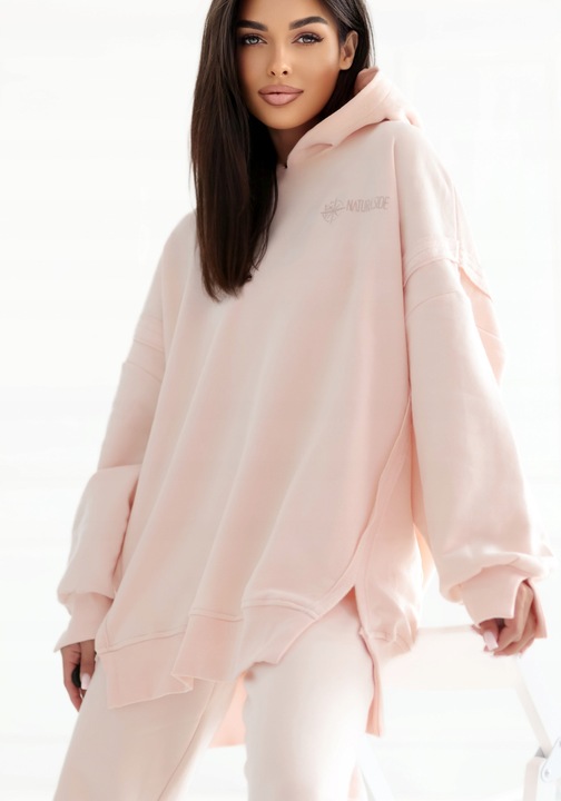 Hanorac dama, Natural Side, oversize, cu gluga, roz
