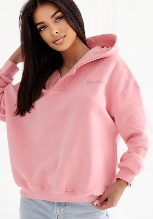 Hanorac dama Natural Side, crop, lejera, roz coral