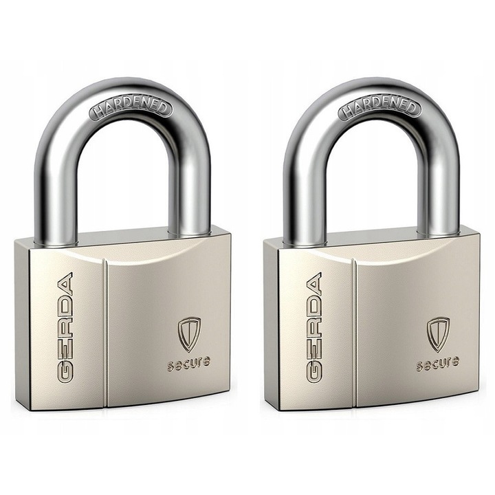 Set 2 lacate Gerda Secure, 50x38mm, din nichel, cu 6 chei, sistem unificat de deschidere
