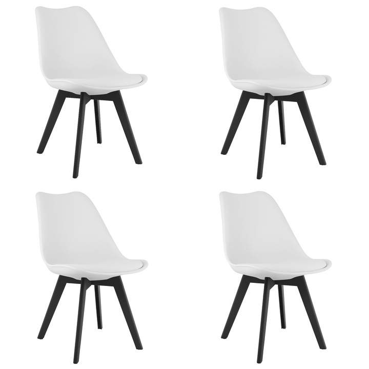 Set 4 scaune MARK, LEOBERT, alb cu picioare negre, 82x49x43cm