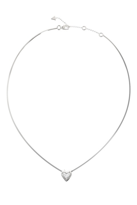 GUESS, Colier cu pandativ inima cu zirconia, Argintiu