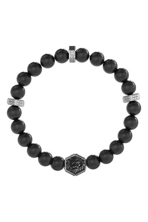 GUESS, Bratara cu agate, Negru, Argintiu