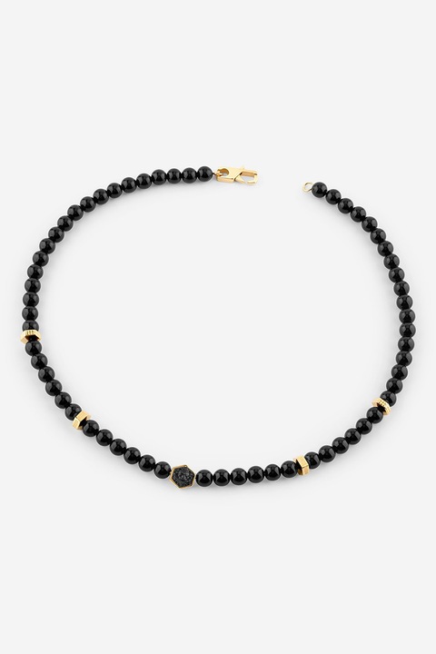 GUESS, Nyaklánc achát gyöngyökkel, Aranyszín, Fekete