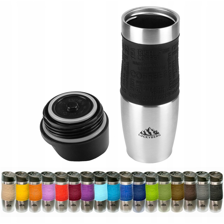 Cana Termica Luckyberg 400ml, Inox, Negru, Termoizolanta