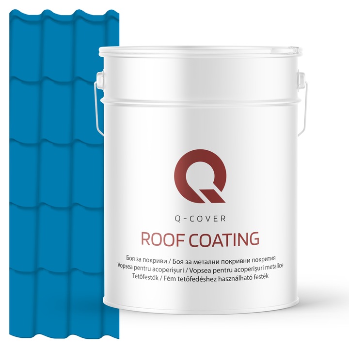 Vopsea pentru acoperisuri metalice Q-COVER, Albastru cer RAL5015, 10L, Mat, vopsea elastica cu protectie UV, culoare intensa si uniforma, rezistenta excelenta la decolorare, ideala pentru acoperiri metalice si tabla zincata