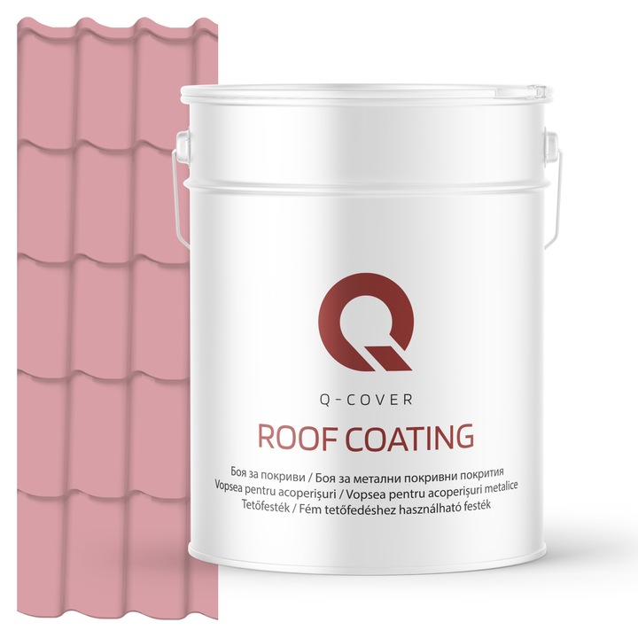 Vopsea pentru acoperisuri metalice Q-COVER, Roz deschis RAL3015, 10L, Luciu ridicat, vopsea elastica cu protectie UV, culoare intensa si uniforma, rezistenta excelenta la decolorare, ideala pentru acoperiri metalice si tabla zincata
