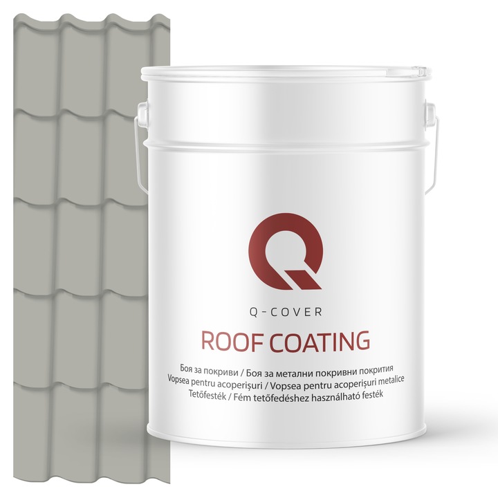 Vopsea pentru acoperisuri metalice Q-COVER, Gri agat RAL7038, 10L, Semi-mat, vopsea elastica cu protectie UV, culoare intensa si uniforma, rezistenta excelenta la decolorare, ideala pentru acoperiri metalice si tabla zincata