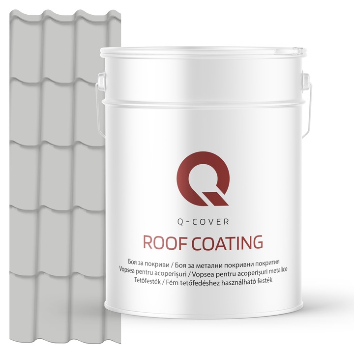 Vopsea pentru acoperisuri metalice Q-COVER, Gri laptos RAL7047, 10L, Semi-mat, vopsea elastica cu protectie UV, culoare intensa si uniforma, rezistenta excelenta la decolorare, ideala pentru acoperiri metalice si tabla zincata