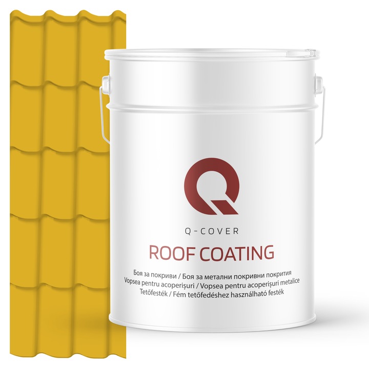 Vopsea pentru acoperisuri metalice Q-COVER, Galben lamaie RAL1012, 10L, Luciu ridicat, vopsea elastica cu protectie UV, culoare intensa si uniforma, rezistenta excelenta la decolorare, ideala pentru acoperiri metalice si tabla zincata