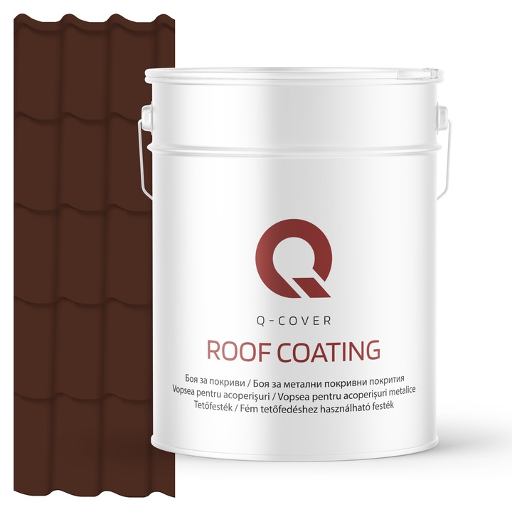 Vopsea pentru acoperisuri metalice Q-COVER, Maro cald RAL8016, 10L, Mat, vopsea elastica cu protectie UV, culoare intensa si uniforma, rezistenta excelenta la decolorare, ideala pentru acoperiri metalice si tabla zincata