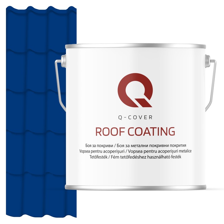Vopsea pentru acoperisuri metalice Q-COVER, Albastru ultramarin RAL5002, 5L, Luciu ridicat, vopsea elastica cu protectie UV, culoare intensa si uniforma, rezistenta excelenta la decolorare, ideala pentru acoperiri metalice si tabla zincata