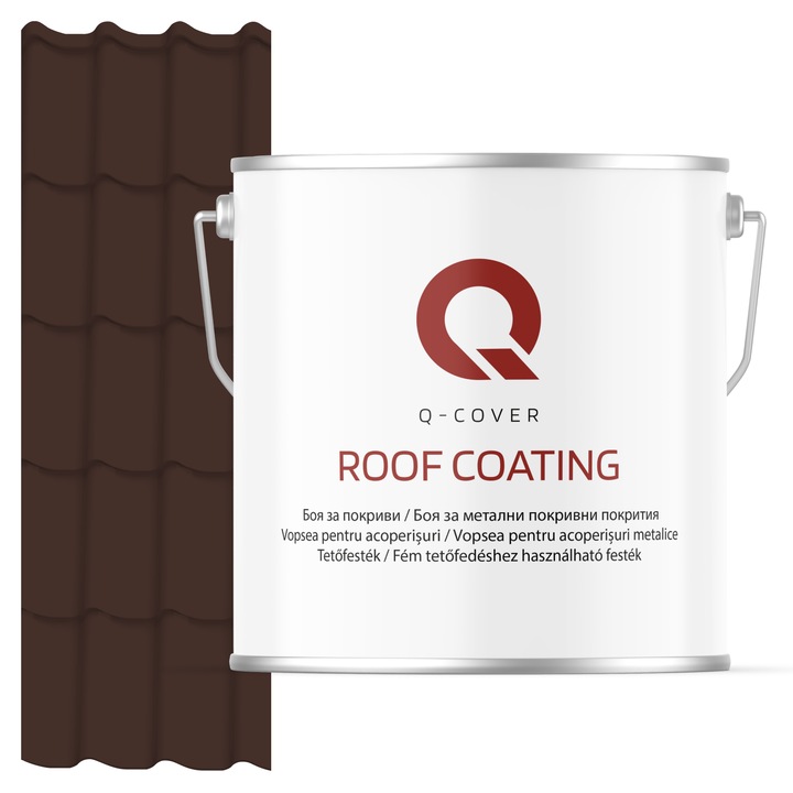 Vopsea pentru acoperisuri metalice Q-COVER, Ciocolata maro RAL8017, 5L, Mat, vopsea elastica cu protectie UV, culoare intensa si uniforma, rezistenta excelenta la decolorare, ideala pentru acoperiri metalice si tabla zincata