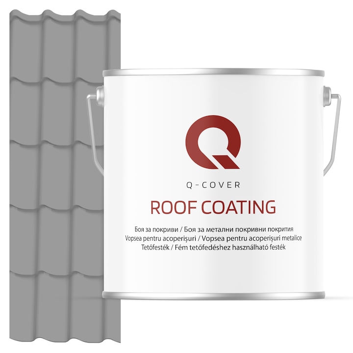 Vopsea pentru acoperisuri metalice Q-COVER, Gri de semnalizare RAL7004, 5L, Semi-mat, vopsea elastica cu protectie UV, culoare intensa si uniforma, rezistenta excelenta la decolorare, ideala pentru acoperiri metalice si tabla zincata