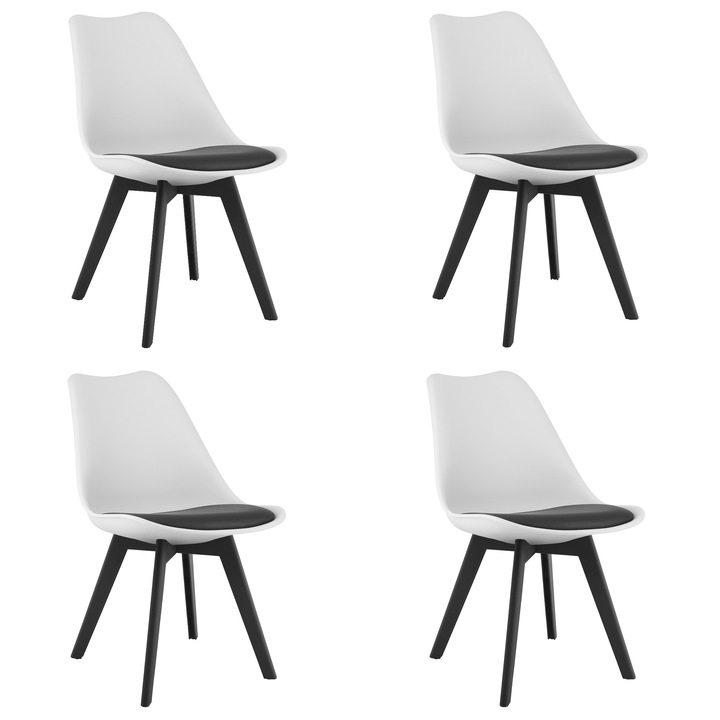 Set 4 scaune, LEOBERT, alb-negru, negru/alb, 82x49x43cm