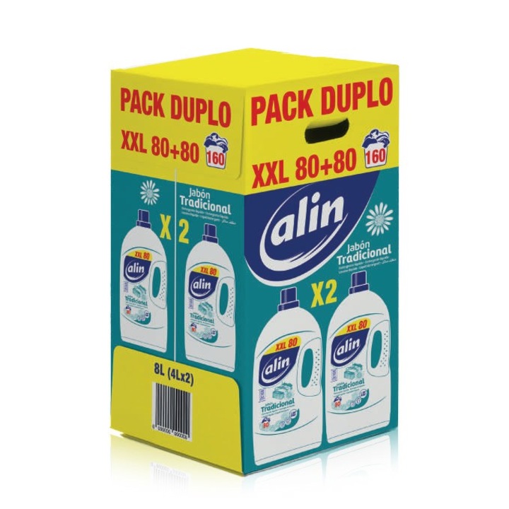 Mosószer, ALIN TRADITIONAL, duopack 2 x 4 L, hatékony a foltok eltávolításában, akár 160 mosás