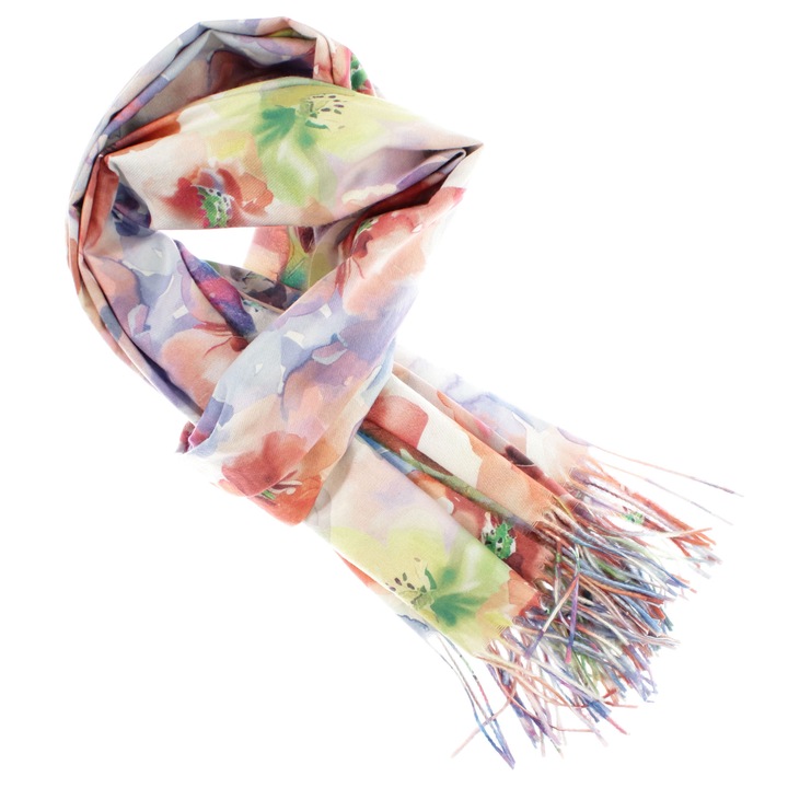 Esarfa dama, din lana, Buticcochet, 70x190 cm, model floral, Multicolor - ES3145