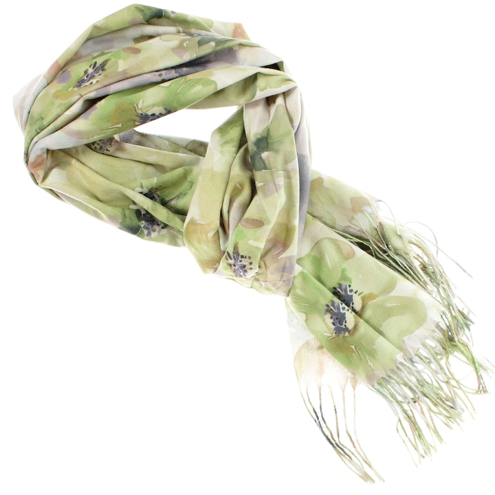 Esarfa dama, din lana, Buticcochet, 70x190 cm, model floral, Verde - ES3146