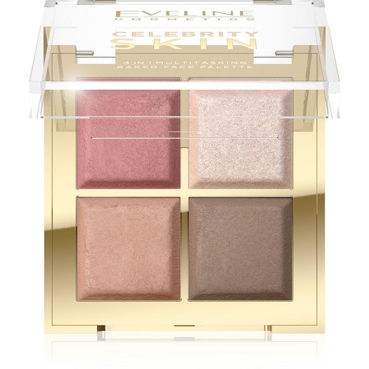 Paleta multifunctionala cu iluminator si contur EVELINE Cosmetics, Celebrity Skin, 4in1, 16g, vegan