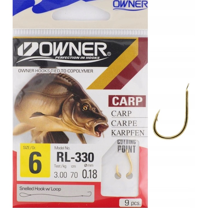Carlige cu fir gata legate Owner RL-330 pentru crap, platica, lin