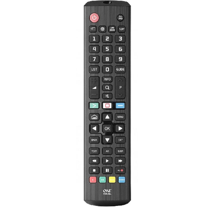One for All URC4911 univerzális távirányító, LG TV-hez, teljes funkcionalitás, gyorsgombok, fekete