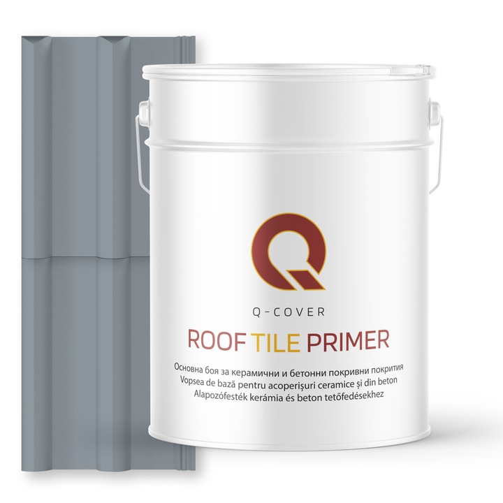 Vopsea de baza pentru acoperisuri ceramice si din beton, Q-COVER, Gri-albastrui RAL7001, 10L, aderenta ridicata, intareste suprafata si asigura protectie avansata, vopsea elastica pentru tigla si beton, rezistenta la intemperii si uzura