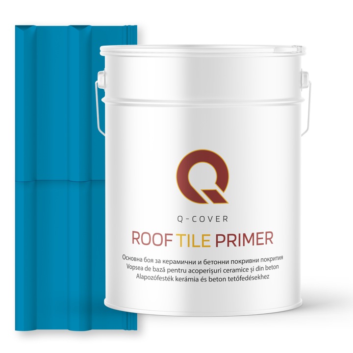 Vopsea de baza pentru acoperisuri ceramice si din beton, Q-COVER, Albastru deschis RAL5012, 10L, aderenta ridicata, intareste suprafata si asigura protectie avansata, vopsea elastica pentru tigla si beton, rezistenta la intemperii si uzura