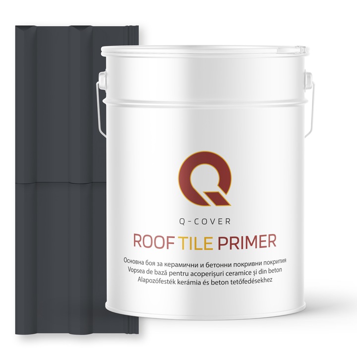 Vopsea de baza pentru acoperisuri ceramice si din beton, Q-COVER, Grafit RAL7024, 10L, aderenta ridicata, intareste suprafata si asigura protectie avansata, vopsea elastica pentru tigla si beton, rezistenta la intemperii si uzura