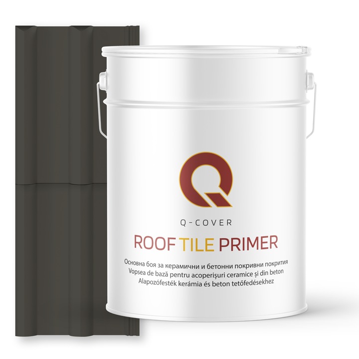 Vopsea de baza pentru acoperisuri ceramice si din beton, Q-COVER, Gri inchis RAL7022, 10L, aderenta ridicata, intareste suprafata si asigura protectie avansata, vopsea elastica pentru tigla si beton, rezistenta la intemperii si uzura