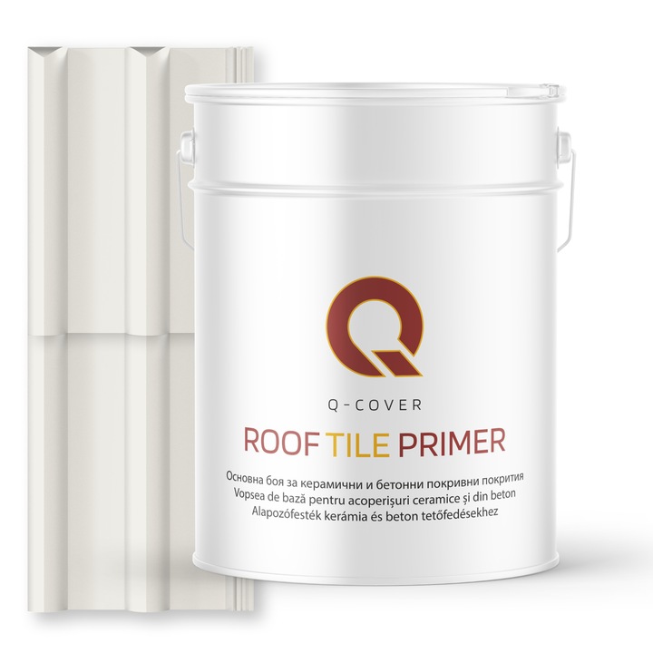Vopsea de baza pentru acoperisuri ceramice si din beton, Q-COVER, Alb de trafic RAL9016, 10L, aderenta ridicata, intareste suprafata si asigura protectie avansata, vopsea elastica pentru tigla si beton, rezistenta la intemperii si uzura