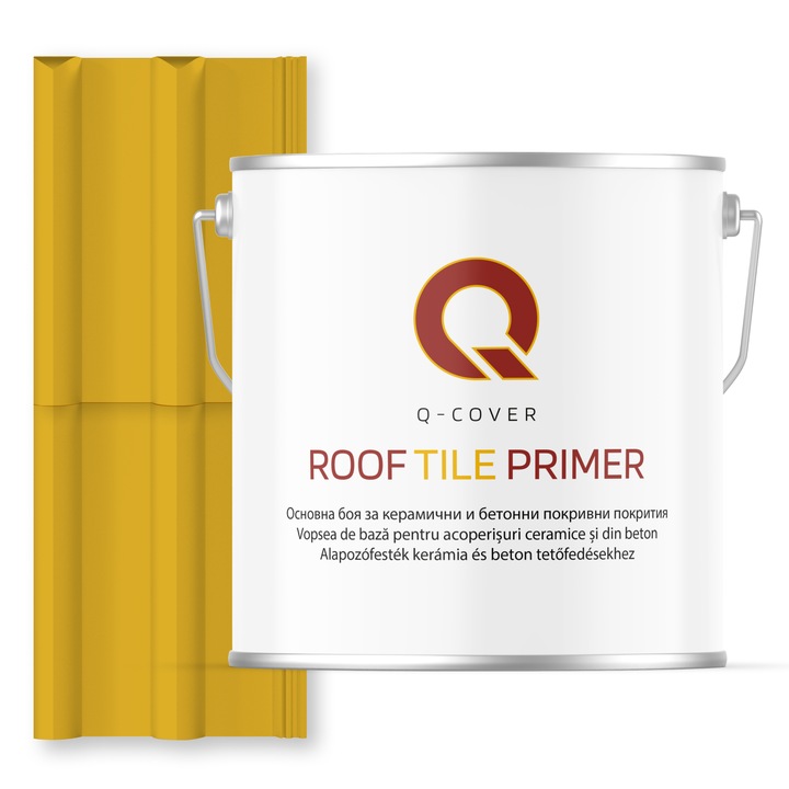 Vopsea de baza pentru acoperisuri ceramice si din beton, Q-COVER, Galben lamaie RAL1012, 5L, aderenta ridicata, intareste suprafata si asigura protectie avansata, vopsea elastica pentru tigla si beton, rezistenta la intemperii si uzura