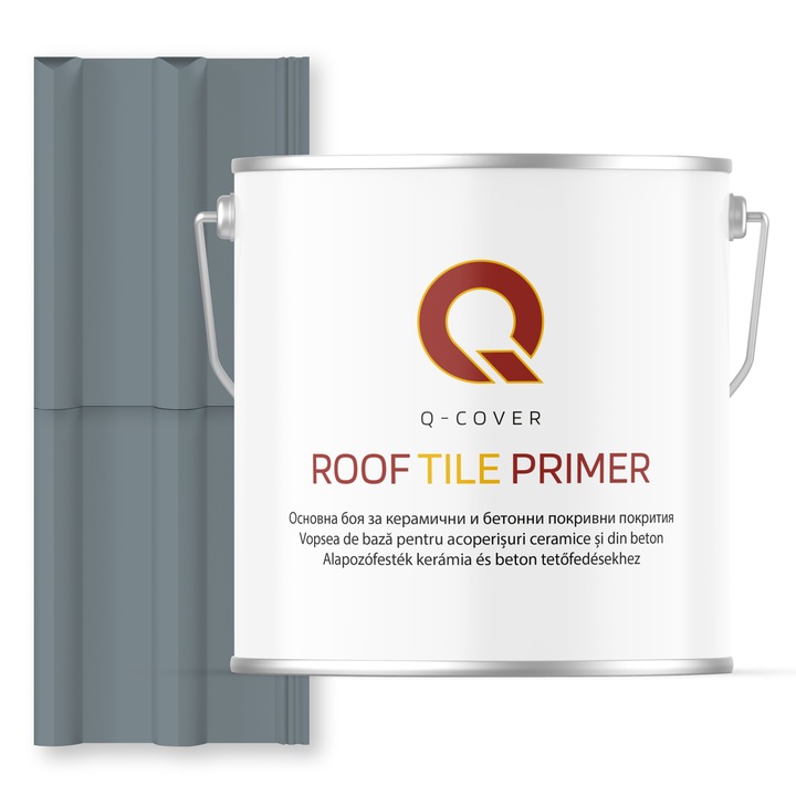 Vopsea de baza pentru acoperisuri ceramice si din beton, Q-COVER, Gri veverita RAL7000, 5L, aderenta ridicata, intareste suprafata si asigura protectie avansata, vopsea elastica pentru tigla si beton, rezistenta la intemperii si uzura