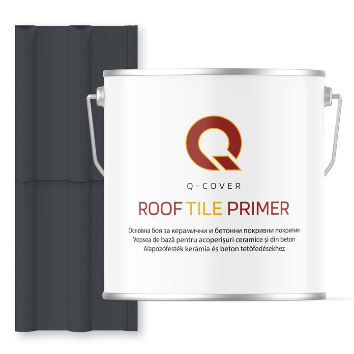 Vopsea de baza pentru acoperisuri ceramice si din beton, Q-COVER, Grafit RAL7024, 5L, aderenta ridicata, intareste suprafata si asigura protectie avansata, vopsea elastica pentru tigla si beton, rezistenta la intemperii si uzura