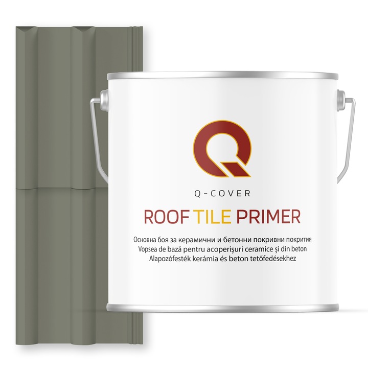Vopsea de baza pentru acoperisuri ceramice si din beton, Q-COVER, Gri ciment deschis RAL7033, 5L, aderenta ridicata, intareste suprafata si asigura protectie avansata, vopsea elastica pentru tigla si beton, rezistenta la intemperii si uzura