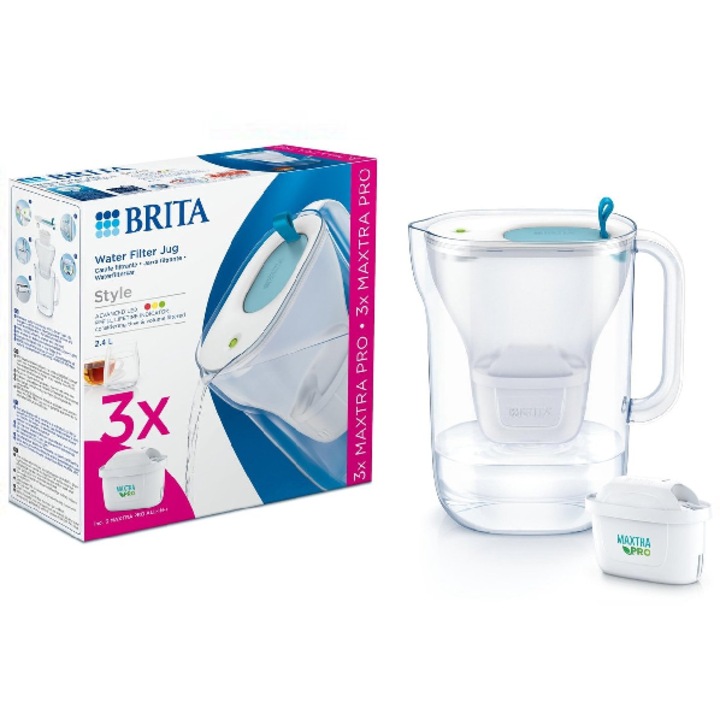 Cana filtrantă Brita Style LED4W Blue, 3 cartuse Maxtra Pro, 2.4l