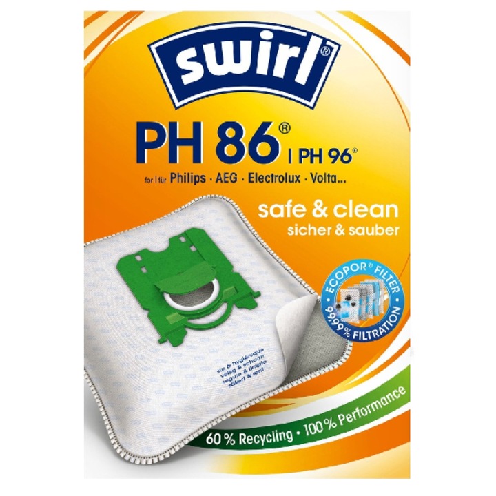 Saci de aspirator Swirl, pachet 10 bucati, EcoPor, 99, 99% captare praf, multicolor