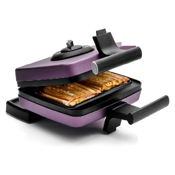 Aparat de gătit sandwich Frifri Croque Monsieur, 2x600W, mov mat, cu 8 tăvi de copt
